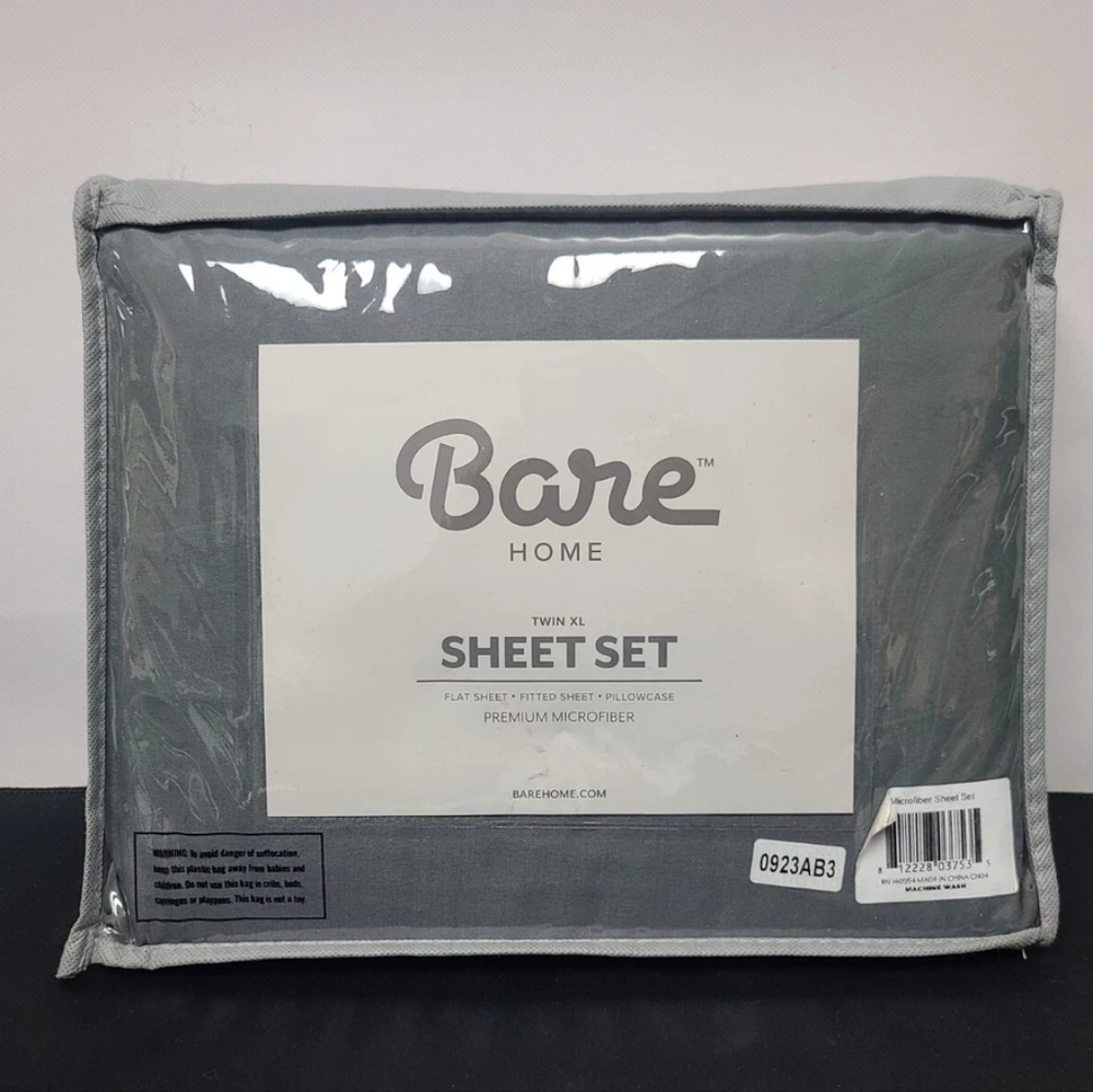 Bare Home Ultra-Soft Sheet Set, 3-Pieces Easy Fit - Extra Soft Twin XL, Gray New